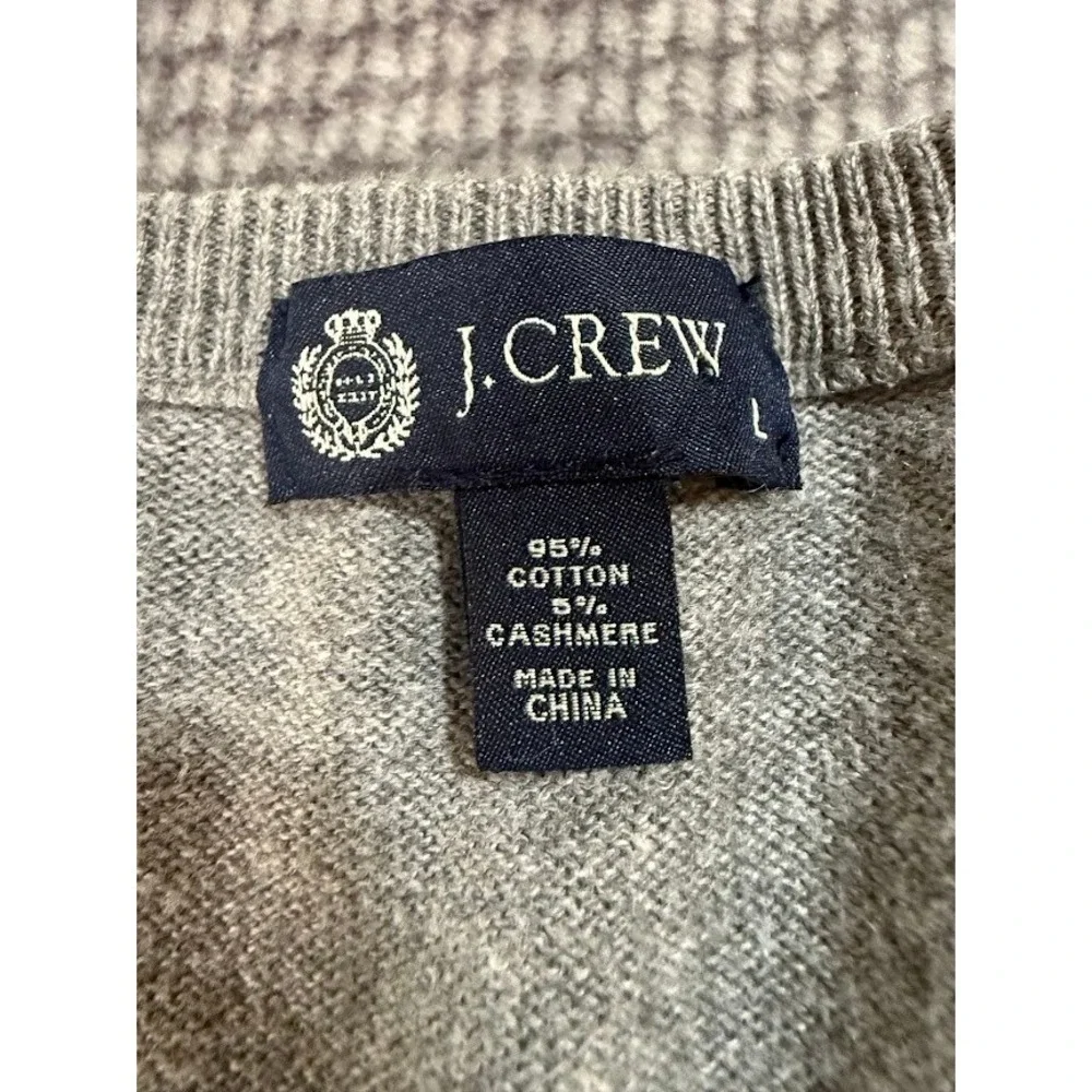 J. Crew Mens Heather Gray Cotton Cashmere V-Neck Sweater Large Long Sleeve Adult
